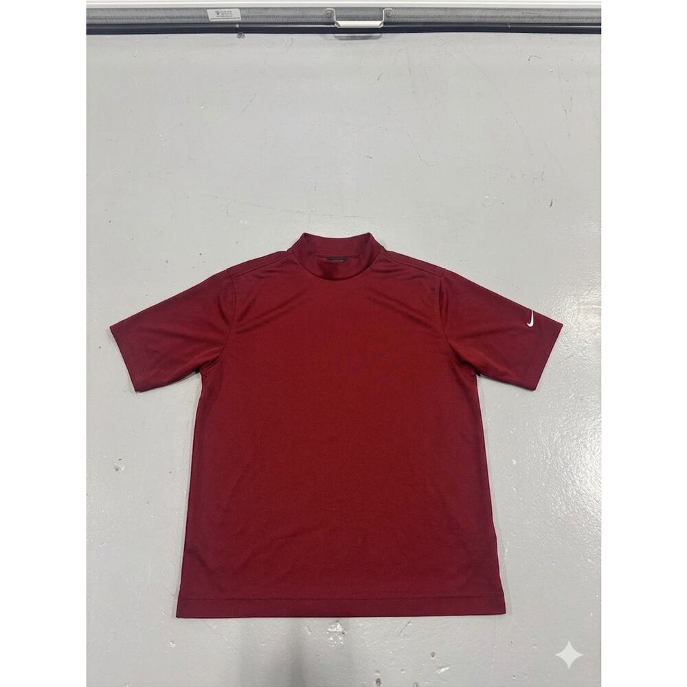 Nike Golf Dri-FIT Mock Neck Shirt Boys XL Maroon Red Short Sleeve Tiger Style